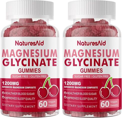 Magnesium Glycinate Gummies 1000mg - Sugar Free Magnesium Potassium Supplement with Vitamin D, B6, CoQ10 for Calm Mood & Sleep Support - 120 Cherry Gummies -2 Pack in Saudi Arabia