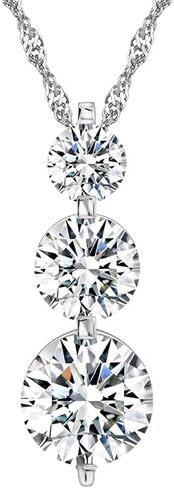 Three Stone Pendant Necklace for Women by Ginger Lyne Graduating Size Round Shape Cascading CZ White Gold Plated | 18" Chain Included |Gift for Her in Saudi Arabia