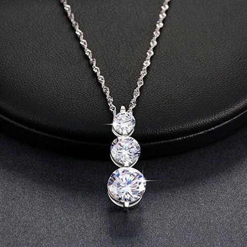 Three Stone Pendant Necklace for Women by Ginger Lyne Graduating Size Round Shape Cascading CZ White Gold Plated | 18" Chain Included |Gift for Her in Saudi Arabia