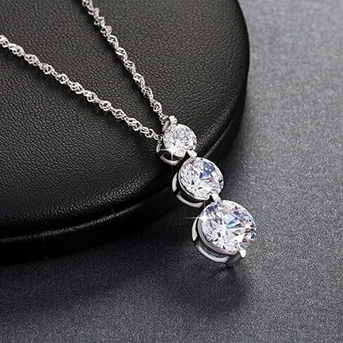 Three Stone Pendant Necklace for Women by Ginger Lyne Graduating Size Round Shape Cascading CZ White Gold Plated | 18" Chain Included |Gift for Her in Saudi Arabia