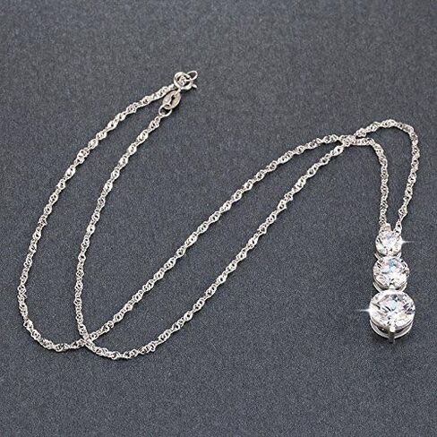 Three Stone Pendant Necklace for Women by Ginger Lyne Graduating Size Round Shape Cascading CZ White Gold Plated | 18" Chain Included |Gift for Her in Saudi Arabia