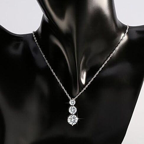 Three Stone Pendant Necklace for Women by Ginger Lyne Graduating Size Round Shape Cascading CZ White Gold Plated | 18" Chain Included |Gift for Her in Saudi Arabia