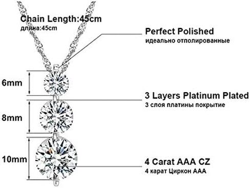 Three Stone Pendant Necklace for Women by Ginger Lyne Graduating Size Round Shape Cascading CZ White Gold Plated | 18" Chain Included |Gift for Her in Saudi Arabia