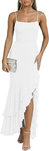 فستان طويل أنيق للسيدات من Kaximil لحفلات الزفاف الرسمية | مثير السباغيتي حزام Ruched Bodycon كشكش حورية البحر فساتين حفلات الكوكتيل in Kuwait
