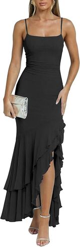 فستان طويل أنيق للسيدات من Kaximil لحفلات الزفاف الرسمية | مثير السباغيتي حزام Ruched Bodycon كشكش حورية البحر فساتين حفلات الكوكتيل in Kuwait