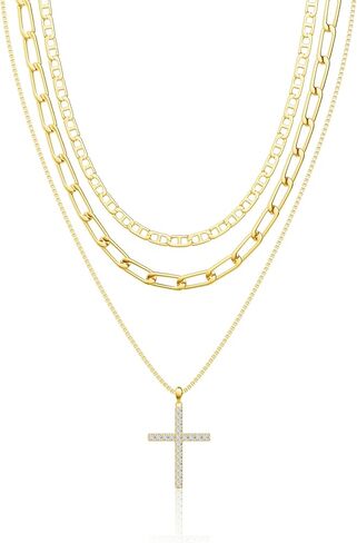 Layered Necklaces for Women，14K Gold Plated Twist Circle Pendant Dainty Paperclip Chain Necklace Stack Trendy Layering Stackable Chain Choker Set Minimalist Gold Jewelry Gift for Women in Saudi Arabia