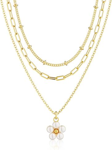 Layered Necklaces for Women，14K Gold Plated Twist Circle Pendant Dainty Paperclip Chain Necklace Stack Trendy Layering Stackable Chain Choker Set Minimalist Gold Jewelry Gift for Women in Saudi Arabia