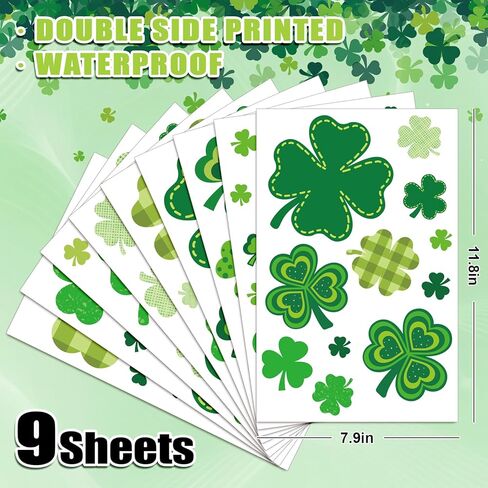 JarThenaAMCS 9 Sheets St. Patrick's Day Window Clings Green Shamrock Clover Decals Reusable Static Window Stickers for Irish Spring Party Home Classroom Glass Decor in Saudi Arabia