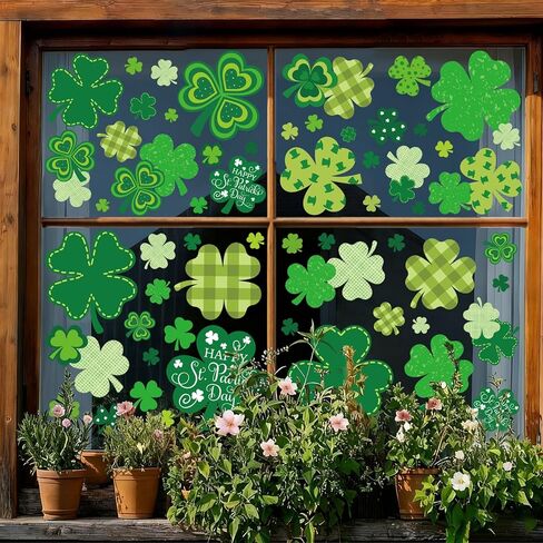 JarThenaAMCS 9 Sheets St. Patrick's Day Window Clings Green Shamrock Clover Decals Reusable Static Window Stickers for Irish Spring Party Home Classroom Glass Decor in Saudi Arabia