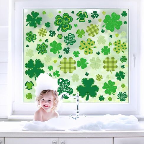 JarThenaAMCS 9 Sheets St. Patrick's Day Window Clings Green Shamrock Clover Decals Reusable Static Window Stickers for Irish Spring Party Home Classroom Glass Decor in Saudi Arabia