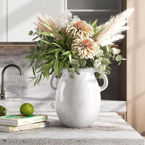 مزهرية سيراميك باللون الأزرق الداكن مقاس 7 بوصة مع مقابض، مزهرية زرقاء مزججة حديثة للزهور، مزهرية زهرة عتيقة لمنزل المزرعة لتزيين المنزل، الطاولة، العداد، غرفة المعيشة، غرفة النوم، المدخل in Kuwait