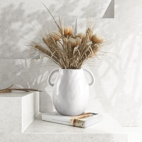 مزهرية سيراميك باللون الأزرق الداكن مقاس 7 بوصة مع مقابض، مزهرية زرقاء مزججة حديثة للزهور، مزهرية زهرة عتيقة لمنزل المزرعة لتزيين المنزل، الطاولة، العداد، غرفة المعيشة، غرفة النوم، المدخل in Kuwait