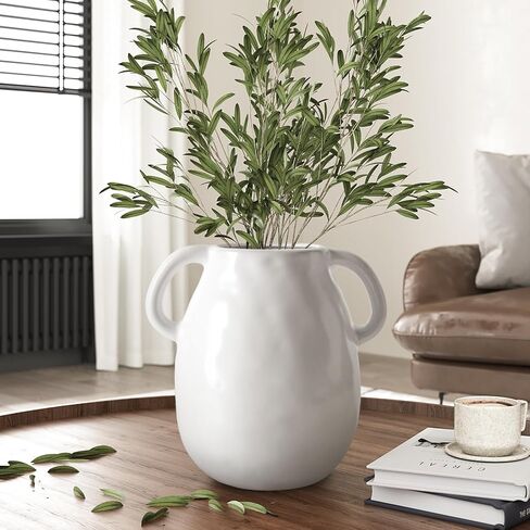 مزهرية سيراميك باللون الأزرق الداكن مقاس 7 بوصة مع مقابض، مزهرية زرقاء مزججة حديثة للزهور، مزهرية زهرة عتيقة لمنزل المزرعة لتزيين المنزل، الطاولة، العداد، غرفة المعيشة، غرفة النوم، المدخل in Kuwait