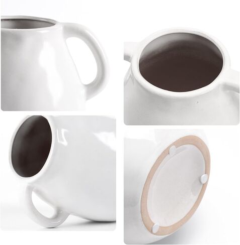 مزهرية سيراميك باللون الأزرق الداكن مقاس 7 بوصة مع مقابض، مزهرية زرقاء مزججة حديثة للزهور، مزهرية زهرة عتيقة لمنزل المزرعة لتزيين المنزل، الطاولة، العداد، غرفة المعيشة، غرفة النوم، المدخل in Kuwait