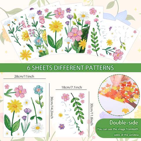 Whaline 6 Sheet Spring Wildflower Window Clings Window Decal Watercolor Floral Blossom Reusable Anti-Collision Windows Decor for Office School Home Party Supplies in Saudi Arabia