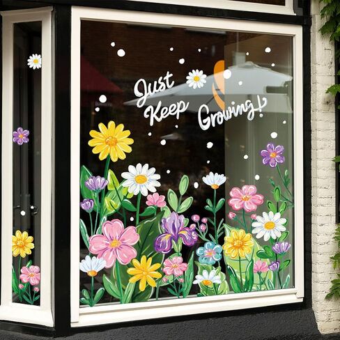 Whaline 6 Sheet Spring Wildflower Window Clings Window Decal Watercolor Floral Blossom Reusable Anti-Collision Windows Decor for Office School Home Party Supplies in Saudi Arabia