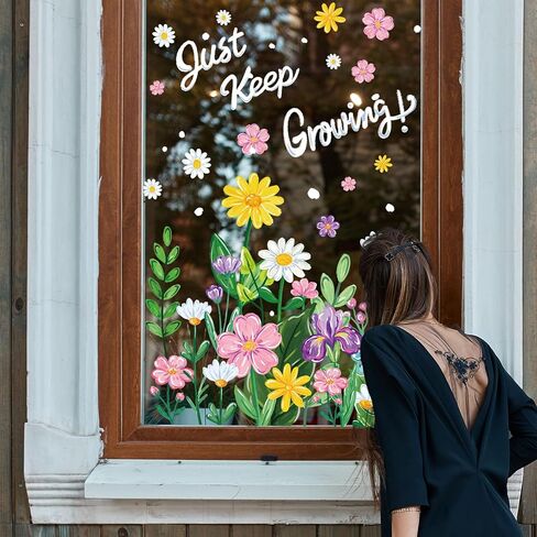Whaline 6 Sheet Spring Wildflower Window Clings Window Decal Watercolor Floral Blossom Reusable Anti-Collision Windows Decor for Office School Home Party Supplies in Saudi Arabia