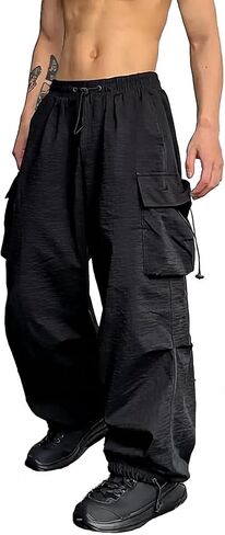 الرجال السراويل البضائع النقدية Hosen المظلة مرونة الخصر الرباط Y2K فضفاضة تناسب جيوب الهيب هوب الحريم in Kuwait