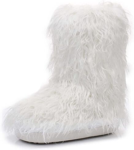 U-lite Women's Furry Fluffy Short Snow Boot Faux fur fuzz moon Booties Mid-Calf Boots Warm Comfortable Outdoor Flat Shoes in Saudi Arabia