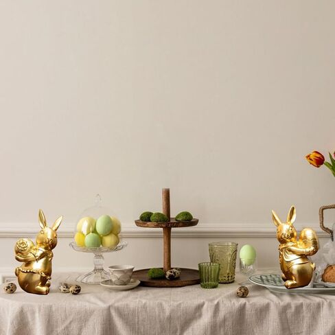 مجموعة ديكور أرنب صغير مكونة من قطعتين، تماثيل أرنب لديكور عيد الفصح الربيعي، تمثال أرنب ديكورات لسطح الطاولة للحفلات المنزلية، هدايا أرنب لطيفة لعيد الفصح، ذهبي in Kuwait