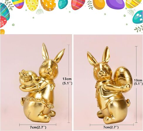 مجموعة ديكور أرنب صغير مكونة من قطعتين، تماثيل أرنب لديكور عيد الفصح الربيعي، تمثال أرنب ديكورات لسطح الطاولة للحفلات المنزلية، هدايا أرنب لطيفة لعيد الفصح، ذهبي in Kuwait