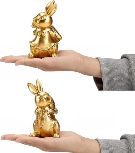 مجموعة ديكور أرنب صغير مكونة من قطعتين، تماثيل أرنب لديكور عيد الفصح الربيعي، تمثال أرنب ديكورات لسطح الطاولة للحفلات المنزلية، هدايا أرنب لطيفة لعيد الفصح، ذهبي in Kuwait