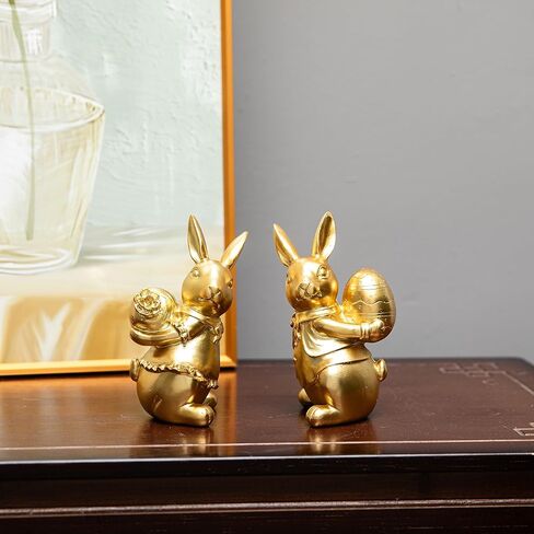 مجموعة ديكور أرنب صغير مكونة من قطعتين، تماثيل أرنب لديكور عيد الفصح الربيعي، تمثال أرنب ديكورات لسطح الطاولة للحفلات المنزلية، هدايا أرنب لطيفة لعيد الفصح، ذهبي in Kuwait
