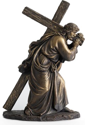 BC Catholic Jesus Carrying The Cross Statue, 12.5" H Jesus on The Way to Calvary, Symbol of Faith, Sacrifice, Redemption, Religious Gift, Renaissance Art Sculpture Handpainted by Buildclassic in Saudi Arabia