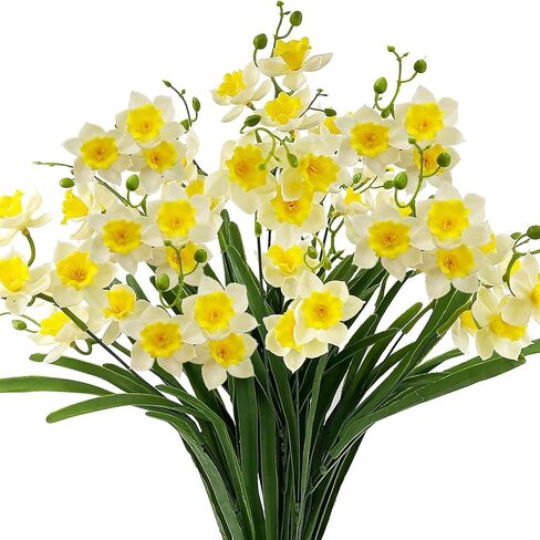 SNAIL GARDEN 2 Bunches 42 Heads Artificial Daffodils, 58cm/22 Long Stem Artificial Spring Flowers,Faux Daffodils for Home Garden Office Wedding Party Easter Decorations (White&Yellow) in Saudi Arabia