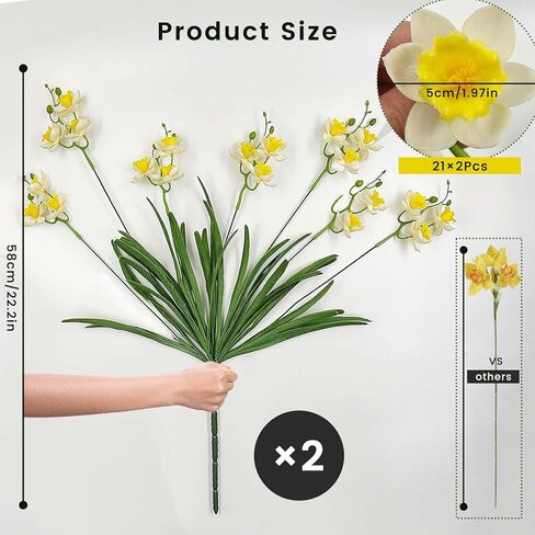 SNAIL GARDEN 2 Bunches 42 Heads Artificial Daffodils, 58cm/22 Long Stem Artificial Spring Flowers,Faux Daffodils for Home Garden Office Wedding Party Easter Decorations (White&Yellow) in Saudi Arabia