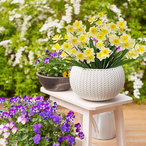 SNAIL GARDEN 2 Bunches 42 Heads Artificial Daffodils, 58cm/22 Long Stem Artificial Spring Flowers,Faux Daffodils for Home Garden Office Wedding Party Easter Decorations (White&Yellow) in Saudi Arabia