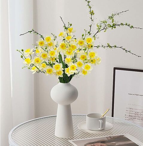 SNAIL GARDEN 2 Bunches 42 Heads Artificial Daffodils, 58cm/22 Long Stem Artificial Spring Flowers,Faux Daffodils for Home Garden Office Wedding Party Easter Decorations (White&Yellow) in Saudi Arabia