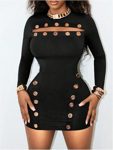 فستان SweatyRocks النسائي ذو الأكمام الطويلة Bodycon قصير فساتين الشرير للخروج in Kuwait
