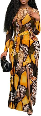 CHICME Long Sleeve Maxi Dress for Women 2026 Wedding Guest Dress Sheer Mesh Floral Print Tie Waist 2 Pieces Outfit in Saudi Arabia