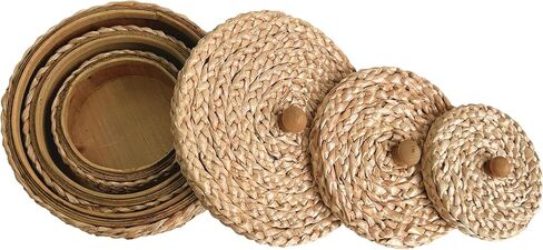 SOFE Round Rattan Storage Boxes with Lids Set of 3, Handwoven Wicker Basket, Small Baskets for Shelves, Boho Organizer Desk, Living Room Home Decoration in Saudi Arabia