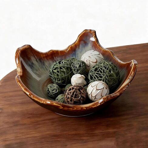 وعاء زخرفي من السيراميك مقاس 8.6 بوصة مع حافة متموجة غير منتظمة وطبقة زجاجية تفاعلية ديناميكية (طبقة زجاجية تفاعلية) in Kuwait