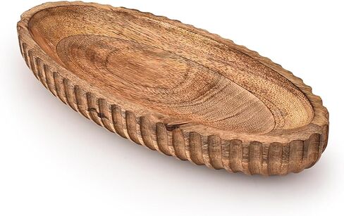 أطباق كايزن كاسا المزخرفة من خشب المانجو لديكور المنزل، قطعة مركزية للديكور المنزلي للطاولة (14 بوصة × 6 بوصة × 2.25 بوصة) in Kuwait