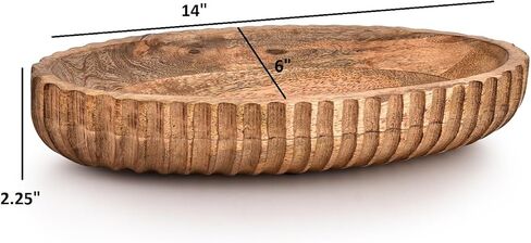 أطباق كايزن كاسا المزخرفة من خشب المانجو لديكور المنزل، قطعة مركزية للديكور المنزلي للطاولة (14 بوصة × 6 بوصة × 2.25 بوصة) in Kuwait