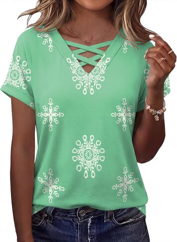 Rapbin Short Sleeve Shirts for Women Spring Tops for Women 2026 V Neck Criss Cross Tees Womens Summer Tops in Saudi Arabia