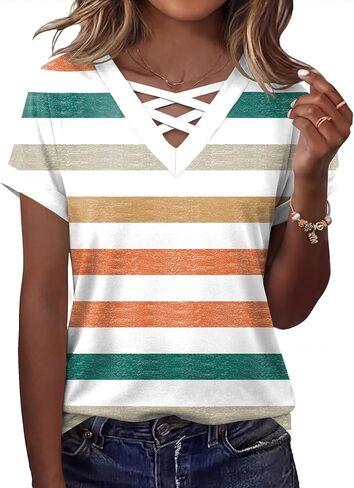 Rapbin Short Sleeve Shirts for Women Spring Tops for Women 2026 V Neck Criss Cross Tees Womens Summer Tops in Saudi Arabia
