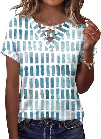 Rapbin Short Sleeve Shirts for Women Spring Tops for Women 2026 V Neck Criss Cross Tees Womens Summer Tops in Saudi Arabia