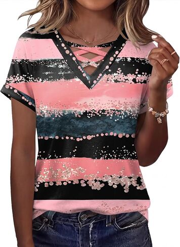 Rapbin Short Sleeve Shirts for Women Spring Tops for Women 2026 V Neck Criss Cross Tees Womens Summer Tops in Saudi Arabia