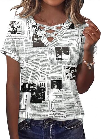 Rapbin Short Sleeve Shirts for Women Spring Tops for Women 2026 V Neck Criss Cross Tees Womens Summer Tops in Saudi Arabia