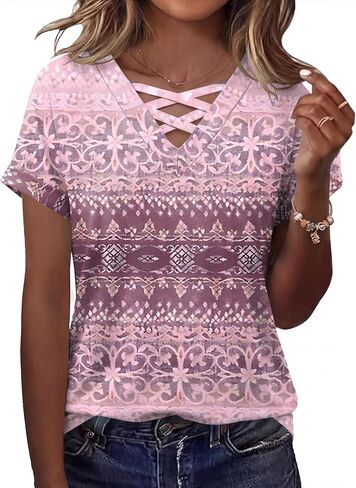 Rapbin Short Sleeve Shirts for Women Spring Tops for Women 2026 V Neck Criss Cross Tees Womens Summer Tops in Saudi Arabia