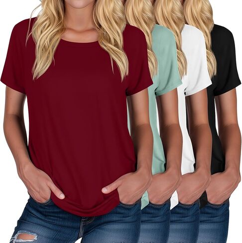 Neer 4 Pack Women's Crew Neck T Shirts Summer Short Sleeve Tops Basic Basic Tops Lourd in Saudi Arabia