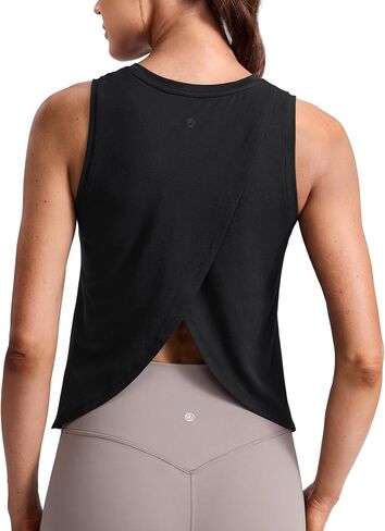CRZ YOGA Cotton-Blend Split Open Back Tank Tops for Women - Workout Athletic Gym Casual Crewneck Sleeveless Shirts in Saudi Arabia