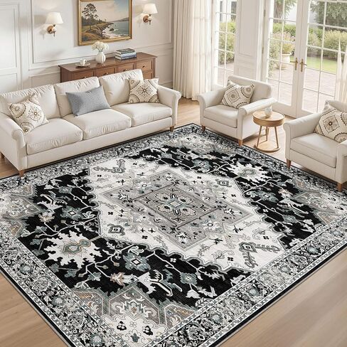 5x7 Washable Area Rugs for Living Room: Non Slip Vintage Brown Rug, Large Soft Stain Resistant Indoor Floor Carpets for Bedroom Dining Room Farmhouse Nursery Home Office Kid & Pet Friendly in Saudi Arabia