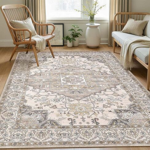5x7 Washable Area Rugs for Living Room: Non Slip Vintage Brown Rug, Large Soft Stain Resistant Indoor Floor Carpets for Bedroom Dining Room Farmhouse Nursery Home Office Kid & Pet Friendly in Saudi Arabia