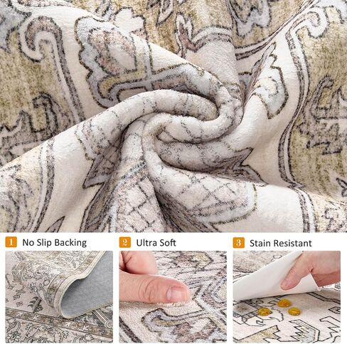 5x7 Washable Area Rugs for Living Room: Non Slip Vintage Brown Rug, Large Soft Stain Resistant Indoor Floor Carpets for Bedroom Dining Room Farmhouse Nursery Home Office Kid & Pet Friendly in Saudi Arabia
