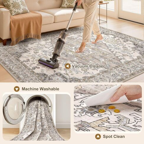 5x7 Washable Area Rugs for Living Room: Non Slip Vintage Brown Rug, Large Soft Stain Resistant Indoor Floor Carpets for Bedroom Dining Room Farmhouse Nursery Home Office Kid & Pet Friendly in Saudi Arabia